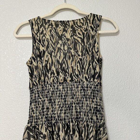 Express‎ dress XS Animal Print Zebra Black Tan Ivory elastic Waist sleeveless - Picture 6 of 9